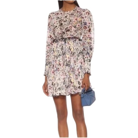 Ganni floral pleated ruffle Georgette mini dress size M - Picture 1 of 6